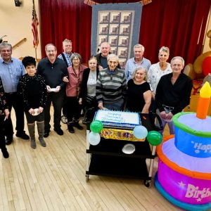 JANUARY BIRTHDAYS: The Saugus Senior Center recognized 13 Saugonians who celebrated their birthdays collectively last Friday during a special celebration there. Pictured from left to right: Front row: Elaine Cox, Marilyn Bruno, Ralph DeRosa, Terry Cronin, Louise Hoyt, Tony Misiano, Lydia Collier and Mark DiGregorio; back row: Ron Visconti, Ted Pollack, Sonny Dall, Ralph Littlefield and Betty Pauley. (Courtesy Photo to The Saugus Advocate)