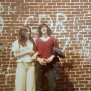 Freddy McCarthy’s little sister Michelle (Valente) and Johnny Molinari at the corner of Highland Avenue & Whitman Street circa 1972 — Beer’s Drugstore in background (NOT the Big A, yet).