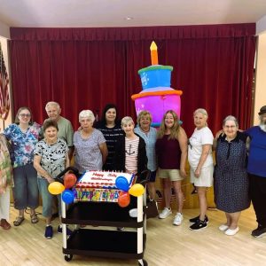 JULY 2024 BIRTHDAYS: The Senior Center celebrated the collective birthdays of 14 Saugonians for the month last Friday (July 26). Pictured from left to right: Front row: Eleanor Blaney, Mary McKenzie and Cathy Dortona; back row: Frank Roche, Anne Tucker, Danielle LeBlanc, Bill Bidmead, Annette Reed, Cathy Billings, Diane McConnell, Sandra Lerner, Joanne Torosian, Robert Torosian and Paul Watts. (Courtesy Photo to The Saugus Advocate)