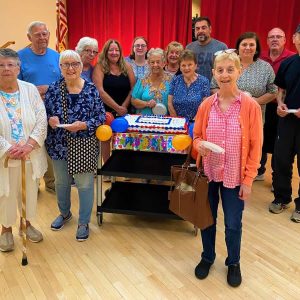 JULY BIRTHDAYS: Pictured from left to right: Front row: Camielle Cardosi, Gerri Stoddard, Cathy Dortona; second row: Bill Bidmead, Mary McKenzie, Diane McConnell, Ann Tucker, Eleanor Blaney, Annette Reed, Peter Anganis; back row: Danielle LeBlanc, Cathy Billingsley, Steve Terrazzano, Paul Watts. (Courtesy photo to The Saugus Advocate)