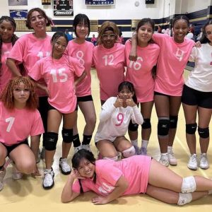 JV VOLLEYBALL “PINK OUT” WIN: The Malden High School Junior Varsity Girls Volleyball Team celebrated Pink Out Night with a win over Somerville High. (Advocate Photo)