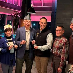 On Thanksgiving evening, November 27, 2024, the Jewish War Veterans of the United States (JWV) and Auxiliary of Massachusetts hosted a “Welcome Reception” for JWV National Commander (2024-2025) Gary Ginsburg and Jewish War Veteran Auxiliary (JWVA) National President (2024-2025) Jo Reingold. Both of them were presented, from Mayor Patrick Keefe, Jr., the “Key to the City” in recognition of their distinguished, meritorious service and achievement in their ongoing efforts to honor and support all our Nation’s Veterans. Included in the presentation were Revere City Council Vice President Ira Novoselsky (Ward 2) – JWV Past National Commander (2008-2009) – JWV Massachusetts Department Commander Alan Lehman and JWVA Post 220 President Leslie Emack.  Several post commanders and members were on hand to welcome and recognize our National Leaders. Special thanks to all from the JWV Department, Posts, Auxiliary of Massachusetts, family members and guests that attended the event. The JWV continued our annual tradition of serving our veterans on Thanksgiving Day at Massachusetts Veterans Home at Chelsea, which they have done for the past 70 years. The next visit will be on Christmas Day. (Courtesy photo)