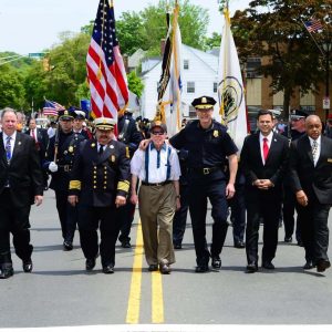 When giants walked the earth: Left to right: City of Malden Veteran’s Service Director Kevin Jarvis, former Malden Fire Chief Jackie Colangeli, Jack Garrity, former Malden Police Chief Kevin Molis, Mayor Gary Christenson and former Ward 7 Councilor Neal Anderson.