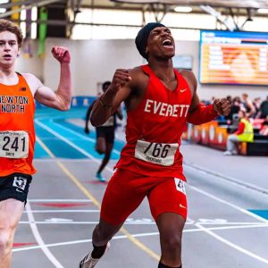 Everett High senior track captain and sprinter Kayshaun Eveillard, back from injury, comes through with second and third place finishes that included setting a new school record in the 300 during the annual MSTCA Meet earlier this month. (Courtesy photo)