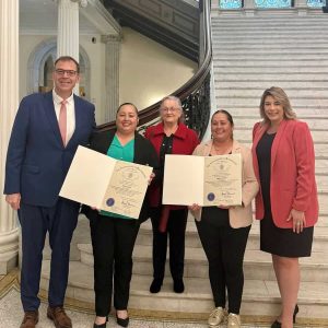 Pictured from left to right – Rep. Jeffrey Turco, Diana Cardona, Diana and Angelica's mother, Angelica Cardona, and Rep. Jessica Giannino.