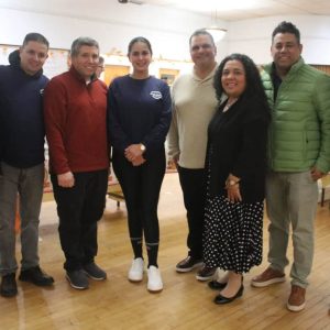 Shown from left: Edgar DellaCruz, Tony Portillo, Senator Sal DiDomenico, Astrid Vasquez, Mayor Carlo DeMaria, Leslie Merlos, David Suazo and Arley Cardona represented some of the Latino community members during Monday’s 13th Annual MassBadge Community Thanksgiving Dinner at the Edward Connolly Center.