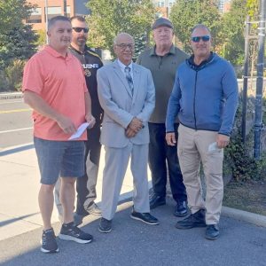 Pictured with Ward 6 Councillor candidate Alfred Lattanzi are Lt. Jim Gabriel, President; Lt. Stephan Panzini, Vice-President; Lt. Tino Rozza, Treasurer; and Sgt. Dave Butler, Secretary.