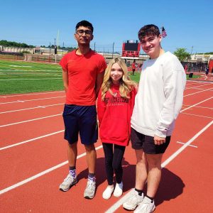 Pictured from left to right: Valedictorian Jay Patel, Salutatorian Afnan Tuffaha and Class President Joshua Farmer enjoyed Field Day with their classmates earlier this week. Tonight, they will deliver speeches at graduation ceremonies set for 6 p.m. at Christie Serino Jr. Memorial Stadium. (Saugus Advocate photo by Mark E. Vogler)
