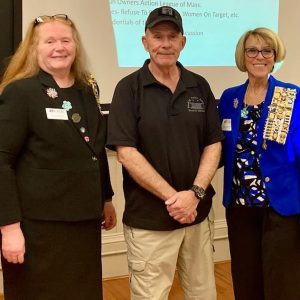 Pictured from left to right: Vice Regent Wendy Renda, retired Saugus Police Lt. Ron Witten and Regent Gail Cassarino at the DAR Meeting last Saturday (June 10) at the M.E.G. Center, where Lt. Witten gave a women’s self-defense class. (Courtesy photo to The Saugus Advocate by Joanie Allbee)