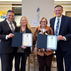 Pictured from left to right: Mayor Gary Christenson, Katie Valley, Tina Buonomo, Superintendent Tim Sippel.