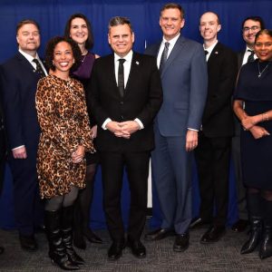 All the members of the Malden School Committee and Superintendent of Schools assembled after they were sworn into office for a new term. They are pictured from left to right: Michael Drummey (Ward 1), Keith Bernard (Ward 7), newly elected Vice Chairperson Jennifer Spadafora (Ward 3), Elizabeth Hortie (Ward 5), Chairperson and Mayor Gary Christenson, Superintendent Timothy Sippel, Ed.L.D., Robert McCarthy Jr. (Ward 2), Peter Piazza (Ward 6), Dawn Macklin (Ward 4) and Sharyn Rose-Zeiberg (Ward 8). (Advocate Photo/Gino Spadafora)