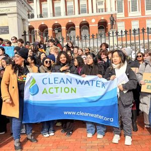 Malden students are shown participating at Boston’s climate rally last winter. From left to right are Clean Water Action’s State Co-Director, Cynthia Mendes (tan coat) and students (holding the banner) Noha Ahmed, Delina Yohannes, Melinna Enamorado and Olivia Yang. (Photo courtesy of Clean Water Action staff member Omesa Mokaya)