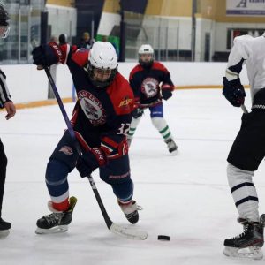MAKING THE MOVE: Andre Rosales, 14, of Saugus, heads down the rink in recent action for the East Coast Junior Patriots; he will be competing for the Massachusetts Hockey State Championship this weekend. (Courtesy Photo of Meghann Breton)