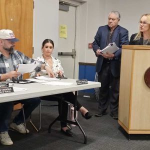 MAKING THEIR CASE: Precinct 10 Town Meeting Member Peter Manoogian and Board of Selectmen Chair Debra Panetta, who are both members of the town Ash Landfill Closure Committee, urged the Board of Health at Monday’s meeting to seek regular updates from WIN Waste Innovations on closure plans for the ash landfill. (Saugus Advocate photo by Mark E. Vogler)