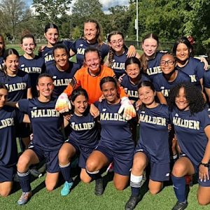 MHS VARSITY SOCCER TEAM: The Malden High School Varsity Girls Soccer Team includes Abigail “Abby” Morrison, Amelia Berliner, Alexandra Rodrigues, Mercedes Costa Aispuro, Mackenzie Jenkins, Emelly De Jesus, Junyu Wu, Brenda Darisse, Beatriz Sousa Santos, Sofia Vargas, Alyssa Mini, Valentina Hernandez Lemus, Maia Saeed, Grace Sewell, Nyla Pierre, Ava Lacasse and Meriam Bouchtout. (Advocate Photo)