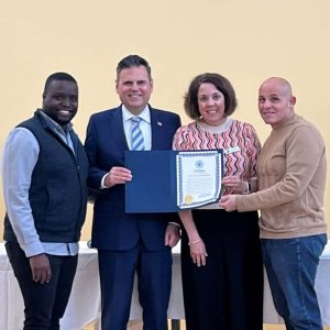 Malden Senior Center Coordinator Mikeneil Paul, Mayor Gary Christenson, MVES CEO Lisa Gurgone and State Representative Steve Ultrino (Courtesy photo)