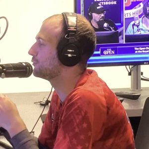 Saugus native Kevin Maggiore adds his thoughts on a debated subject with a couple of the 98.5 The Sports Hub on-air personalities during the Felger & Mazz radio show recently, while also working as the show’s associate producer. (Courtesy photo)