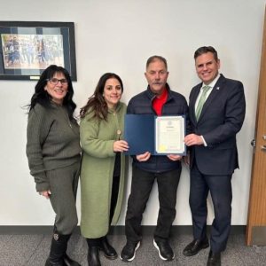 HAPPY BIRTHDAY: Shown from left to right: Debbie Sica, Ward 8 Councillor Jadeane Sica, Richie Sica and Mayor Gary Christenson, who presented a Citation from the City of Malden on his 70th birthday. (Courtesy of the City of Malden)