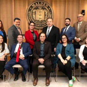 MALDEN CITY COUNCIL: The members of the Malden City Council approved the expenditure of over $2.1 million in local taxpayer-generated funds to aid in either the initiation or completion of five major community improvement projects across the city with the expenditure of Community Preservation Act funds. The City Council, pictured from left to right: Front row: Jadeane Sica (Ward 8), Chris Simonelli (Ward 7), Carey McDonald (at-Large), Ari Taylor (Ward 5) and Amanda Linehan (Ward 3); back row: Peg Crowe (Ward 1), Craig Spadafora (at-Large), Karen Colón Hayes (at-Large), Paul Condon (Ward 1), Ryan O’Malley (Ward 4) and Stephen Winslow (Ward 6). (Courtesy City of Malden)