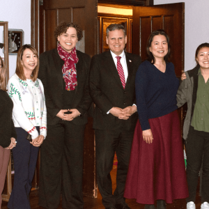 Pictured from left to right: Councillor-at-Large Michelle Luong, City Council President/Ward 3 Councillor Amanda Linehan, Asian Community Development Corporation Executive Director Angie Liou, Councillor-at-Large Carey McDonald, Mayor Gary Christenson, GMAACC Executive Director Mina Kim and CPA staff: Lead Organizer Yu Sin Mok, Data and Operations Coordinator Annie Huang and Member Engagement staffer Joanna Zhang. (Courtesy photo by Enzo Nguyen)