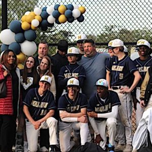 The Malden High School Varsity Baseball Team has had plenty to celebrate this season – including all the families – together on a recent Senior Night. (Courtesy/Blue and Gold/Shuyi Chen Photo)