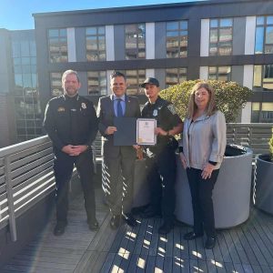 Pictured from left to right: Police Chief Glenn Cronin, Mayor Gary Christenson, Police Officer Amanda Grenier and Malden Police Commissioner Barbara Murphy. (Courtesy photo)