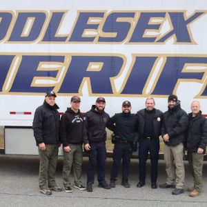 Malden Police Chief Glenn Cronin (third from right) was joined by members of the Malden Police Department and Middlesex Sheriff’s Office.