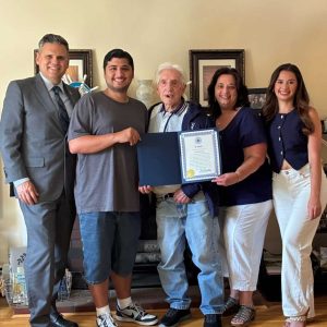 From left to right: Mayor Gary Christenson, Michael Nicosia, Ralph Fabiano, Maureen Nicosia and Kayla Nicosia. (Photo courtesy of the City of Malden)