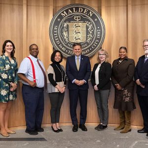 The 2024 Malden School Committee, which voted on the decision to not renew the contract of Malden Supt. of Schools Dr. Ligia Noriega-Murphy includes – pictured from left to right – Keith Bernard (Ward 7), Elizabeth Hortie (Ward 5), Joseph Gray (Ward 6), Jennifer Spadafora (Ward 3, Vice Chairperson), Mayor Gary Christenson (Chairperson), Sharyn Rose-Zeiberg (Ward 8), Dawn Macklin (Ward 4), Michael Drummey (Ward 1) and Robert McCarthy Jr. (Ward 2). (Courtesy/City of Malden)
