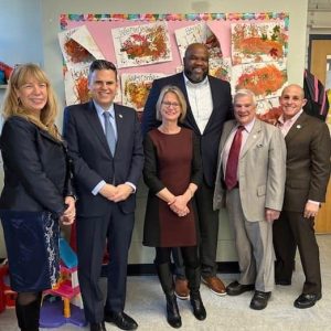 Shown from left to right: Malden Superintendent of Schools Ligia Noriega-Murphy, Mayor Gary Christenson, Early Education and Care Commissioner Amy Kershaw, Secretary of Education Patrick Tutwiler, and State Representatives Paul Donato and Steve Ultrino (Photo Courtesy of the city of Malden)