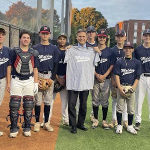 The Malden Babe Ruth Baseball League (BRL) this past week held the inaugural Bob Rotondi Goodwill Baseball Series, competing against Revere Babe Ruth, at Rotondi Field in Malden. Mayor Gary Christenson (center) was on hand for the event; Field Director Deano Summers (left) organized the event to honor the late Bob Rotondi, who passed away earlier this year at 85. Bob coached Little League and Babe Ruth baseball in Malden for over 70 years. Malden won the game the Mayor attended, 9-7, after dropping the first game. Deano Summers said he intends to make this a bigger, annual event with more teams, beginning in Summer 2025. (Courtesy Photo)