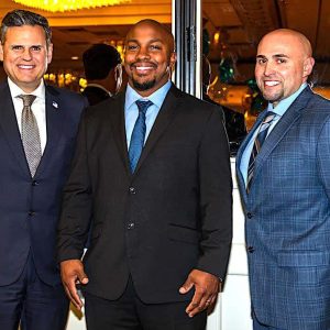 Mayor Gary Christenson, 2023 Hall of Fame inductee Jimmy Chery (Class of 2007) and Malden Public Schools Director of Physical Education and Athletics Charlie Conefrey. (All Advocate Photos by Henry Huang)