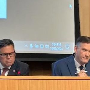 Malden Mayor and Malden School Committee Chairperson Gary Christenson (left) and Superintendent of Schools Dr. Timothy Sippel are shown during the presentation of Malden Public Schools MCAS results at the October 10 Malden School Committee meeting. (Advocate Photo)