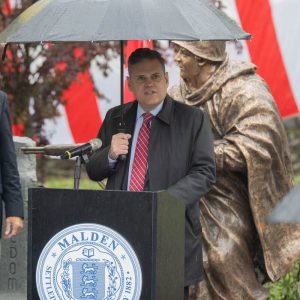 Mayor Gary Christenson is shown addressing the attendees during Monday’s annual Memorial Day ceremonies at Forest Dale Cemetery. (Courtesy photo)