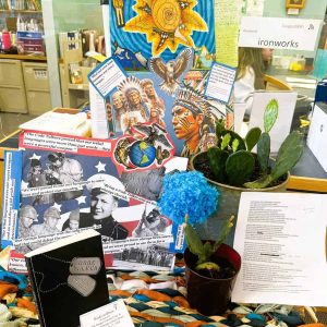 Myra Monto and her seventh grade class’ arrangement based on “Code Talker.” (Gabriella Galbadis photo to The Saugus Advocate)