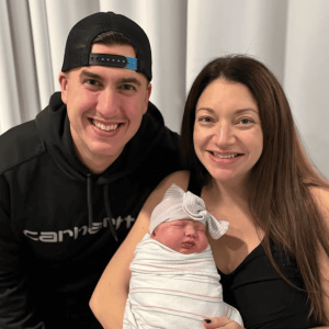 NEW YEAR'S BABY: Michael and Jessica Lombardi of Saugus with baby Leah, the first child born in a Boston hospital this year. (Photo courtesy of Mass General labor and delivery nurse Emily Martin)