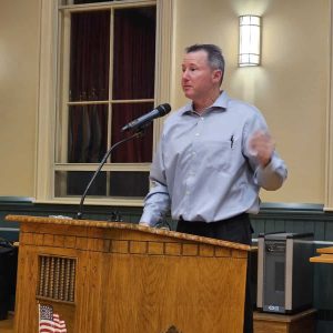 “NOT MANY OFFICE BUILDINGS”: Board of Assessors Chair David Ricciardelli described Fiscal Year 2025 as “a light year for commercial [growth]” during Tuesday night’s tax classification hearing before the Board of Selectmen. (Saugus Advocate photo by Mark E. Vogler)