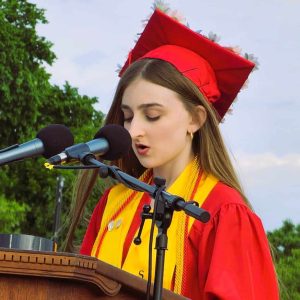 NUMBER TWO STUDENT: Gabriella Huber finished as the second highest scholastically ranked student in the Class of 2024, earning the honor of being the class Salutatorian at last Friday’s 153nd Commencement Exercises at Saugus High School. (Saugus Advocate photo by Mark E. Vogler)