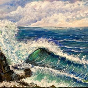 “Nature’s Winter Ensconce”: This 16 by 20 inch acrylic painting was done by Joanie Allbee, AKA “The Sketch Artist.” (Photo courtesy of Joanie Allbee)