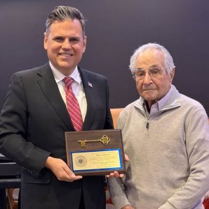Mayor Gary Christenson presented Nick Angelo with a Key to the City of Malden. (Courtesy photo)