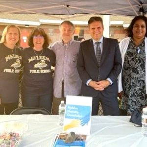 Pictured from left to right: Malden Disability Commission Member Maria Luise, Disability Commission Chair Marilyn Andrews, Human Rights & Fair Housing Commission Chair Paul Weston, Mayor Gary Christenson and Disability Commission Member Shanti Chilukuri. (photo courtesy of the City of Malden)