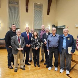 OCTOBER 16 CHARTER COMMISSION FORUM: Left to right: Frank V. Federico, Moderator Mark E. Vogler, Anthony William Cogliano, Robert James Camuso, Lori A. Gallivan, Stephen Doherty, Peter Z. Manoogian, Sr., Kenneth L. DePatto and Eugene F. Decareau. (Courtesy photo to The Saugus Advocate)