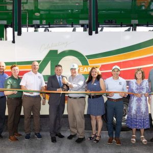 From left: Old Town Trolley Tours VP of Operations Ed Swift IV, Old Town Trolley Tours-Boston General Manager Tim Carr, Historic Tours of America Regional Manager Chris Crompton, Mayor Gary Christenson, Historic Tours of America CEO Chris Belland, Malden Chamber of Commerce President Hilda Torres, Historic Tours of America Chief Operating Officer Charlie Brazil, Malden Office of Strategic Planning & Community Development Executive Director Deborah Burke and Fleet Manager Bob Gibson. (Courtesy photo)