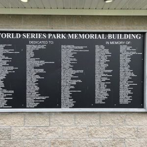 One of several plaques on display at World Series Park acknowledges the contributions of park supporters over the years (Courtesy photo to The Saugus Advocate)