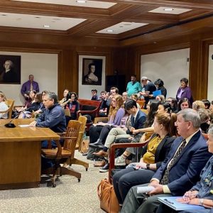State Senator Sal DiDomenico is shown speaking in front of the Massachusetts Legislature’s Joint Committee on Education.