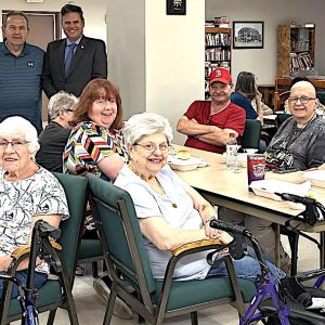 “PASTA DINNER TIME”: Malden Councillors Paul Condon (Ward 2) and Craig Spadafora (At Large) recently hosted a “Pasta Dinner” for the residents of the 89 Pearl St. Senior Housing. Also on hand to deliver greetings from the city was Mayor Gary Christenson. (Courtesy Photos)