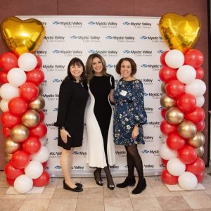 7News reporter Lisa Gresci (center) – MC for the Mystic Valley Elder Services (MVES) Caregiver Red Carpet event – MVES Director of Clinical Services Lisa Jimenez (left) and MVES CEO Lisa Gurgone (right) (Courtesy photo)