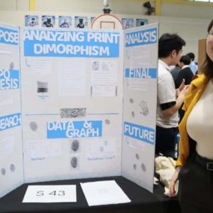 PCSS II 11th-grader Vanessa Murati, of Saugus, presents her Science project, “Analyzing Print Dimorphism.” (Courtesy photo)