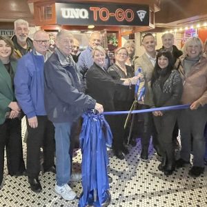 Mayor Patrick Keefe, along with city and state officials, joined owners Amalia Korom and Dee Dee Edmondson-Korom at the Grand Reopening of UNO Pizzeria & Grill this past week. Pictured from left, State Representative Jessica Giannino, Councillor Chris Giannino, School Board member John Kingston, Councillor Ira Novoselsky (holding ribbon), city councillors Paul Argenzio, Marc Silvestri, Angela Guarino-Sawaya and Joanne McKenna, City official John Festa (background) and School Committee member Anthony Caggiano.   (Photo credit City of Revere/Facebook)