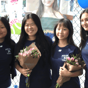MALDEN TENNIS CAPTAINS: From left: Malden High Senior captains Isabelle Tan, Julianna Lin, Sarah Pham and Ivana Marinkovic. (Courtesy/MHS Blue and Gold/Yen Nguyen Photo)